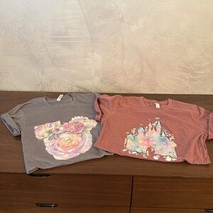 Floral and Castle Graphic Disney watercolor T-Shirts